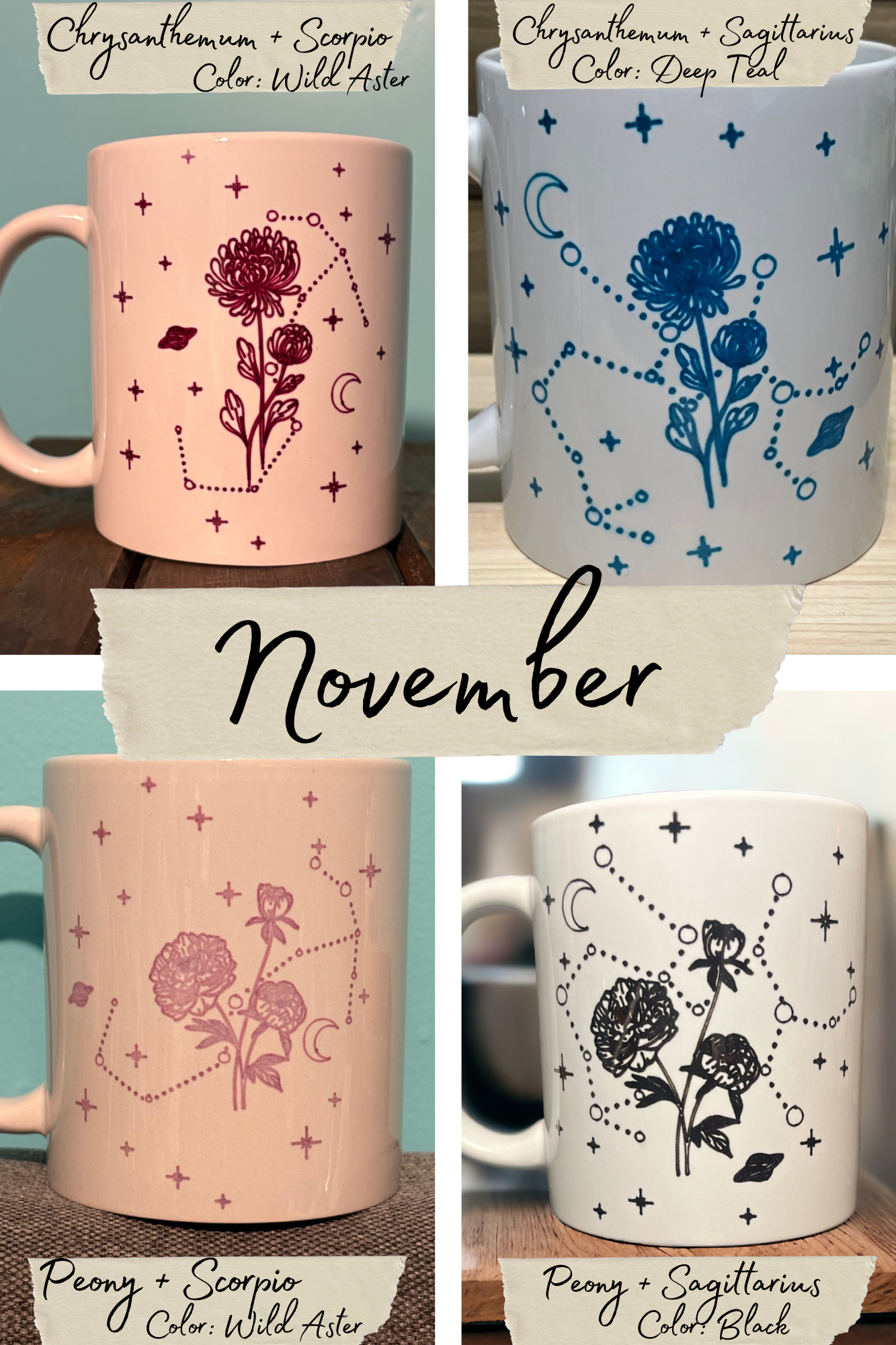 Birth Flower + Constellation Mug