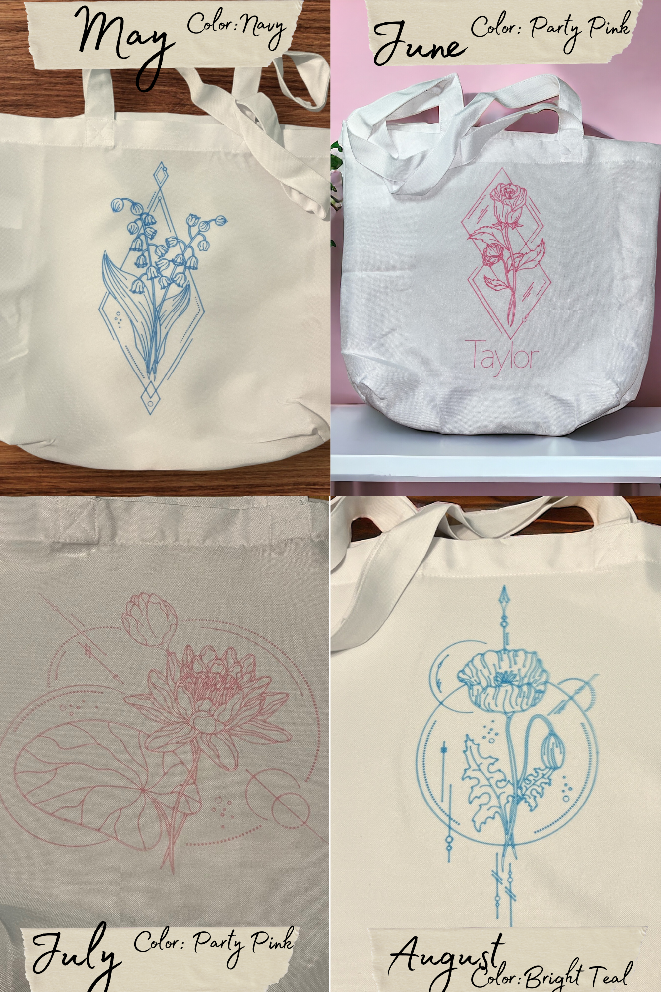 Geometric Birth Flower Tote