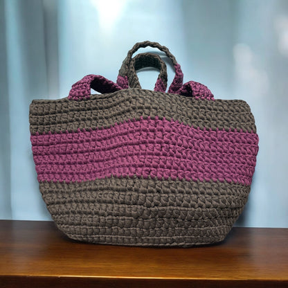 Large Color Block Crochet Tote