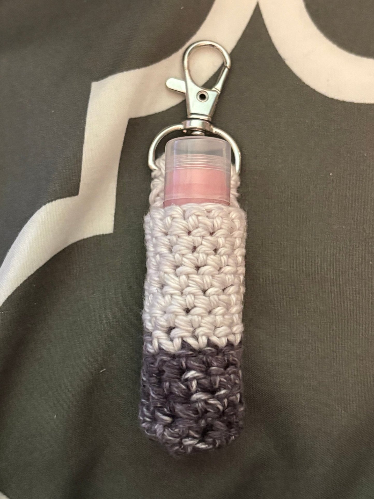 Crochet Lip Balm Holder - leaf + marble