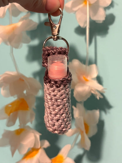 Crochet Lip Balm Holder - leaf + marble