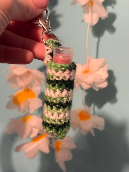 Crochet Lip Balm Holder - leaf + marble