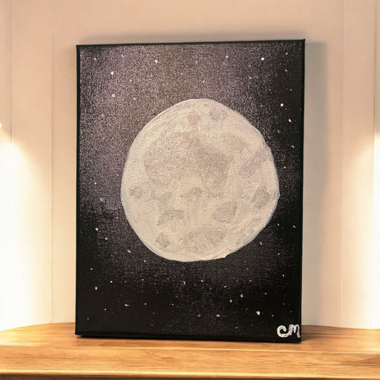 Full Moon | Original Acrylic Painting - leaf + marble