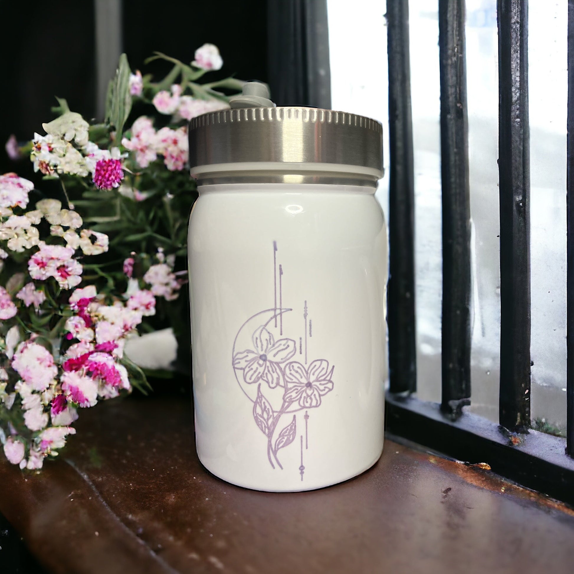 Geometric Birth Flower Stainless Steel Tumbler - leaf + marble