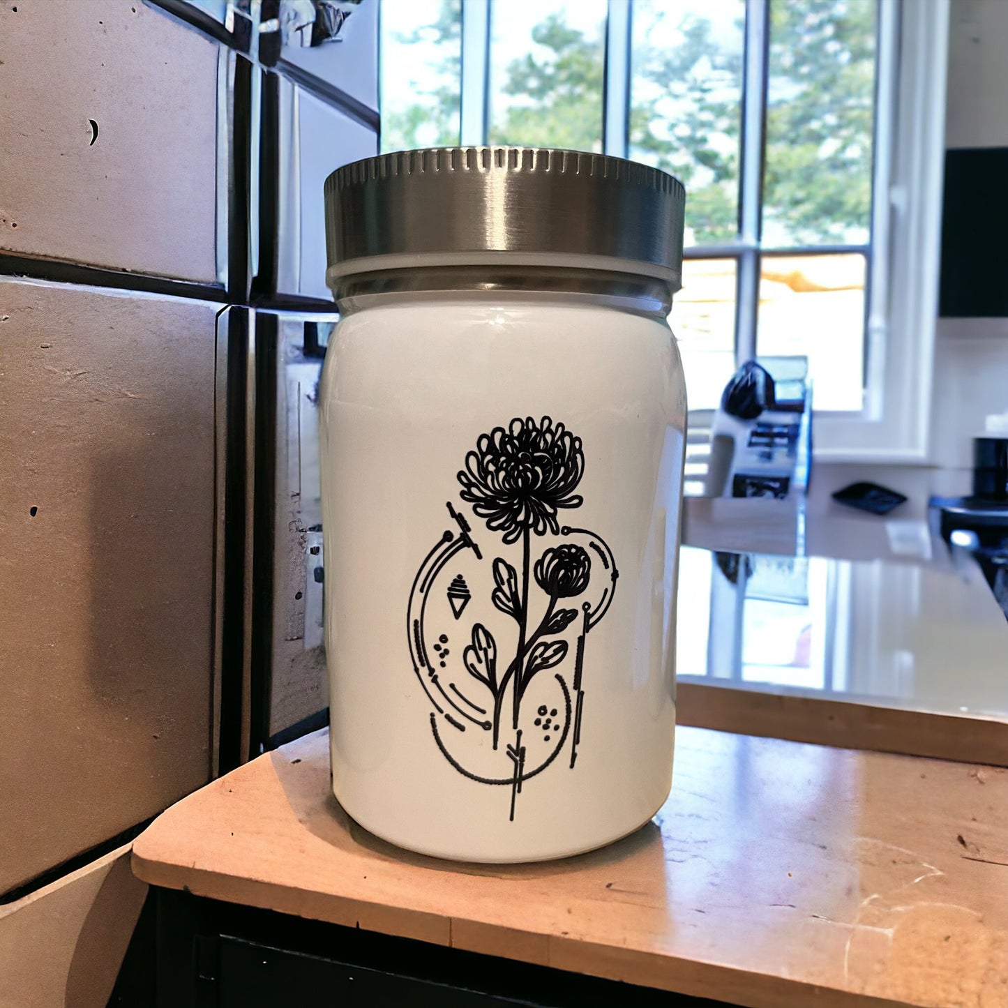 Geometric Birth Flower Stainless Steel Tumbler - leaf + marble