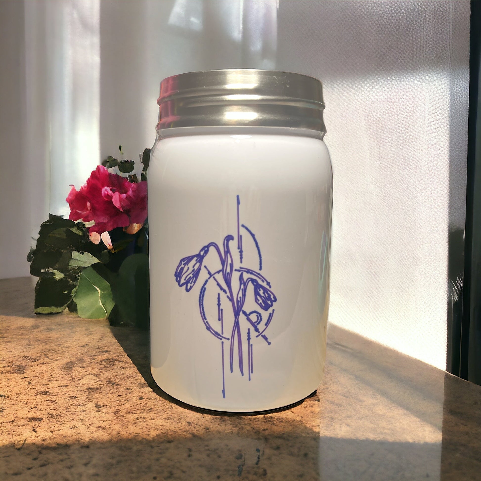 Geometric Birth Flower Stainless Steel Tumbler - leaf + marble