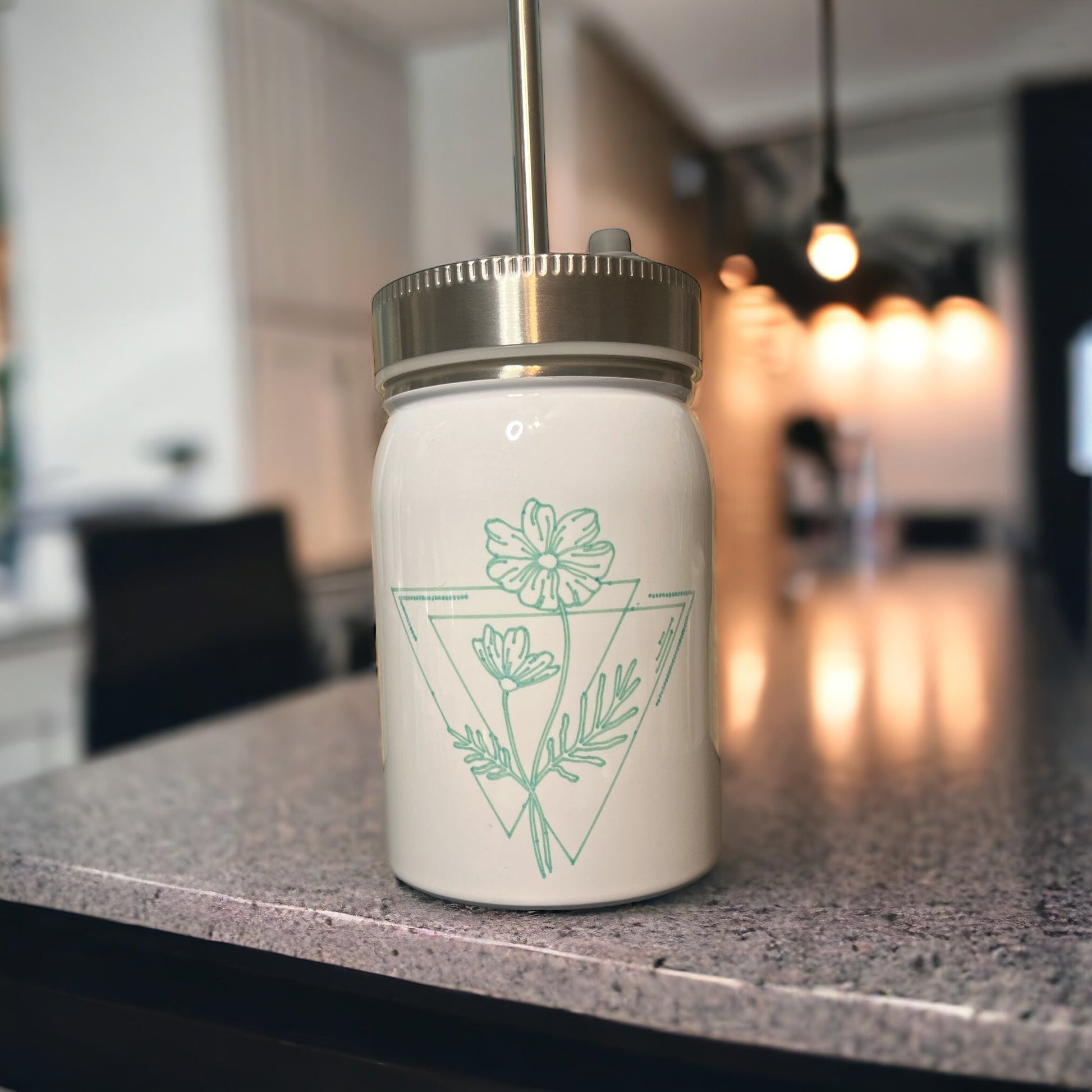 Geometric Birth Flower Stainless Steel Tumbler - leaf + marble