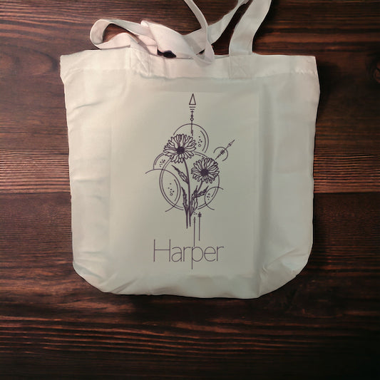 Geometric Birth Flower Tote - leaf + marble