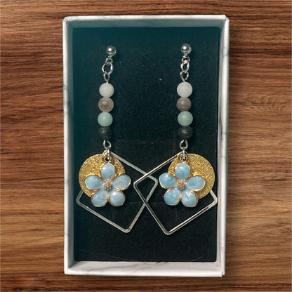 Geometric Floral Earrings - leaf + marble