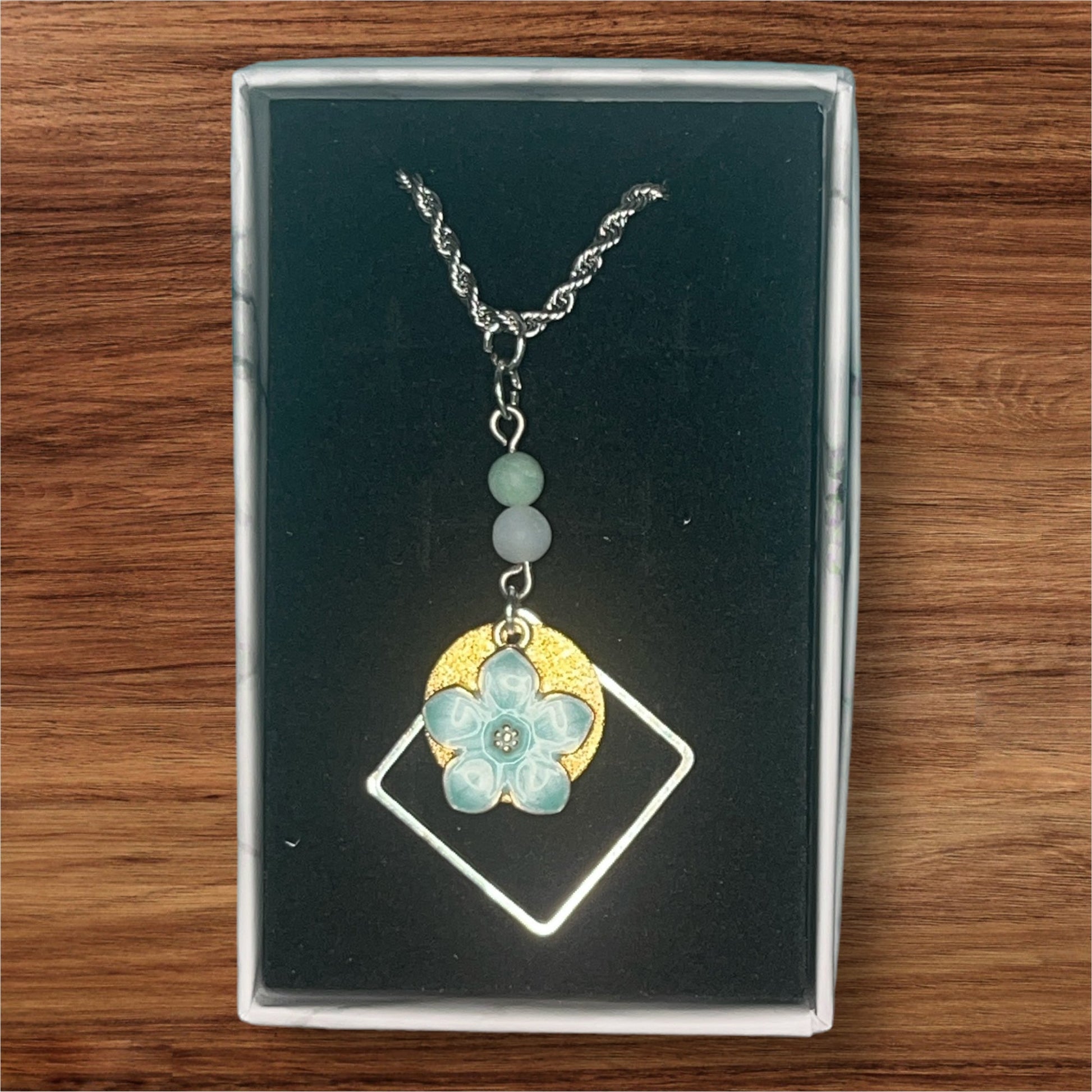 Geometric Floral Necklace - leaf + marble