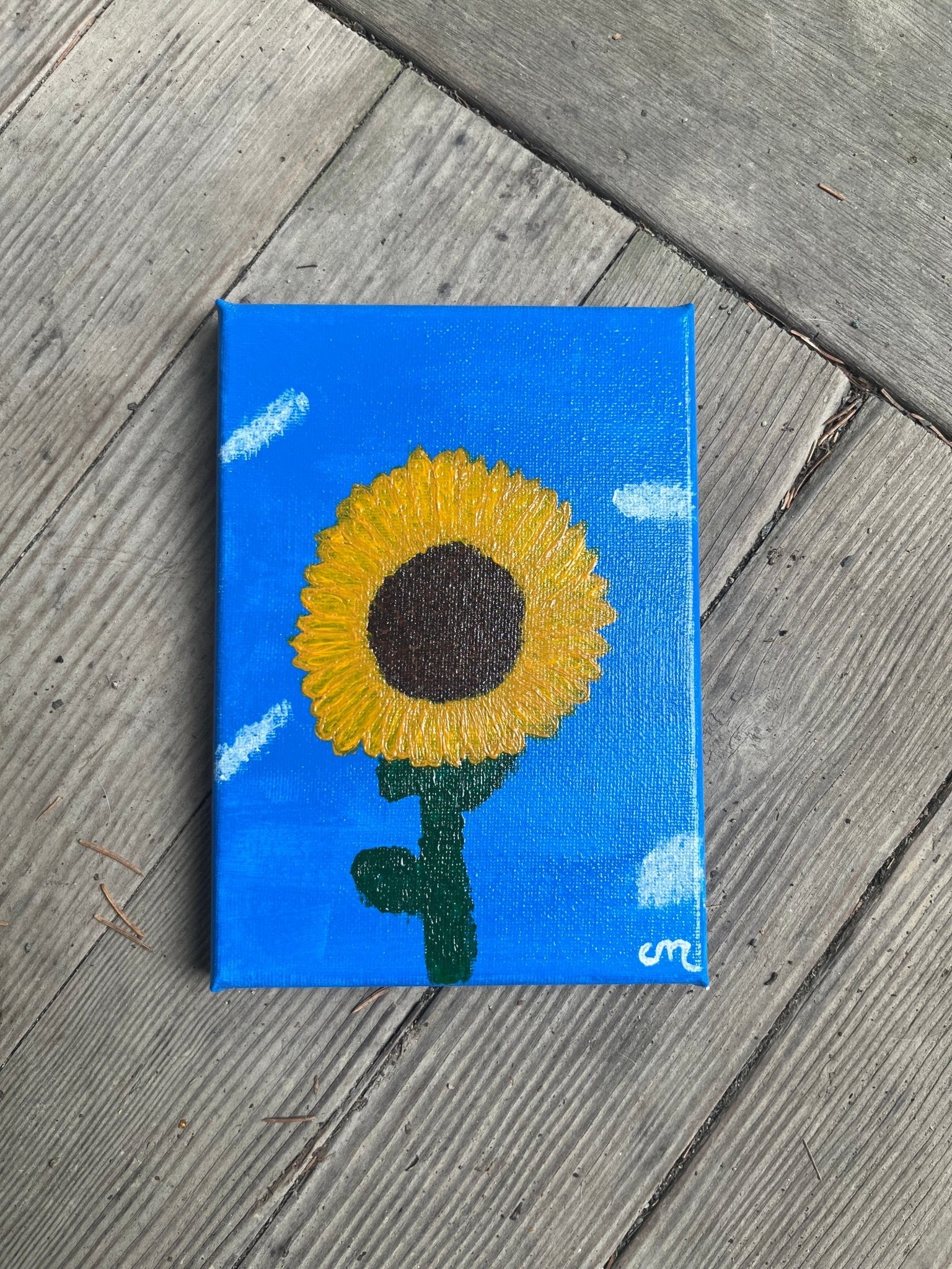 Imperfect Sunflower | Original Acrylic Painting - leaf + marble