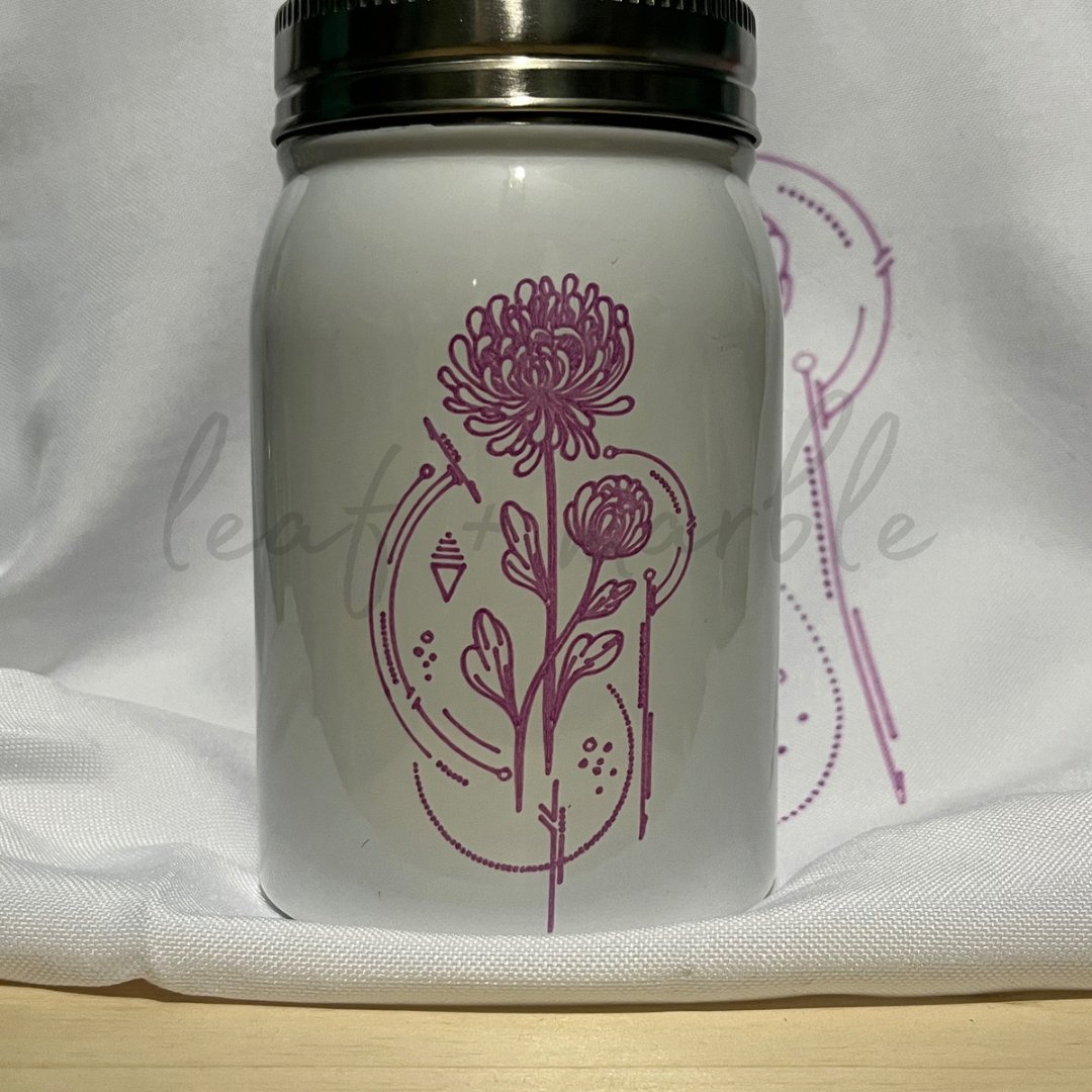 Geometric Birth Flower Stainless Steel Tumbler - leaf + marble