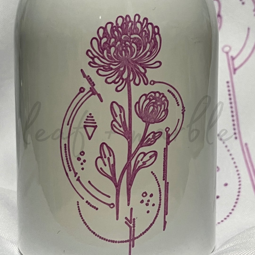 Geometric Birth Flower Stainless Steel Tumbler - leaf + marble